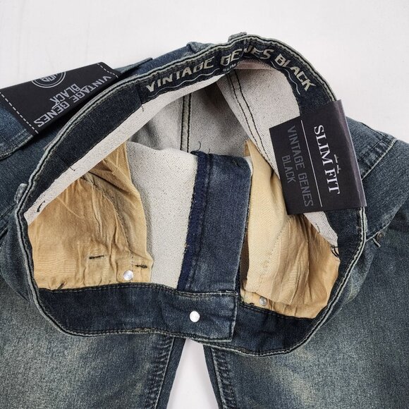Vintage Genes Black Jeans Mens 30x30 Blue Slim Fit French Terry Denim NWT - Picture 5 of 12